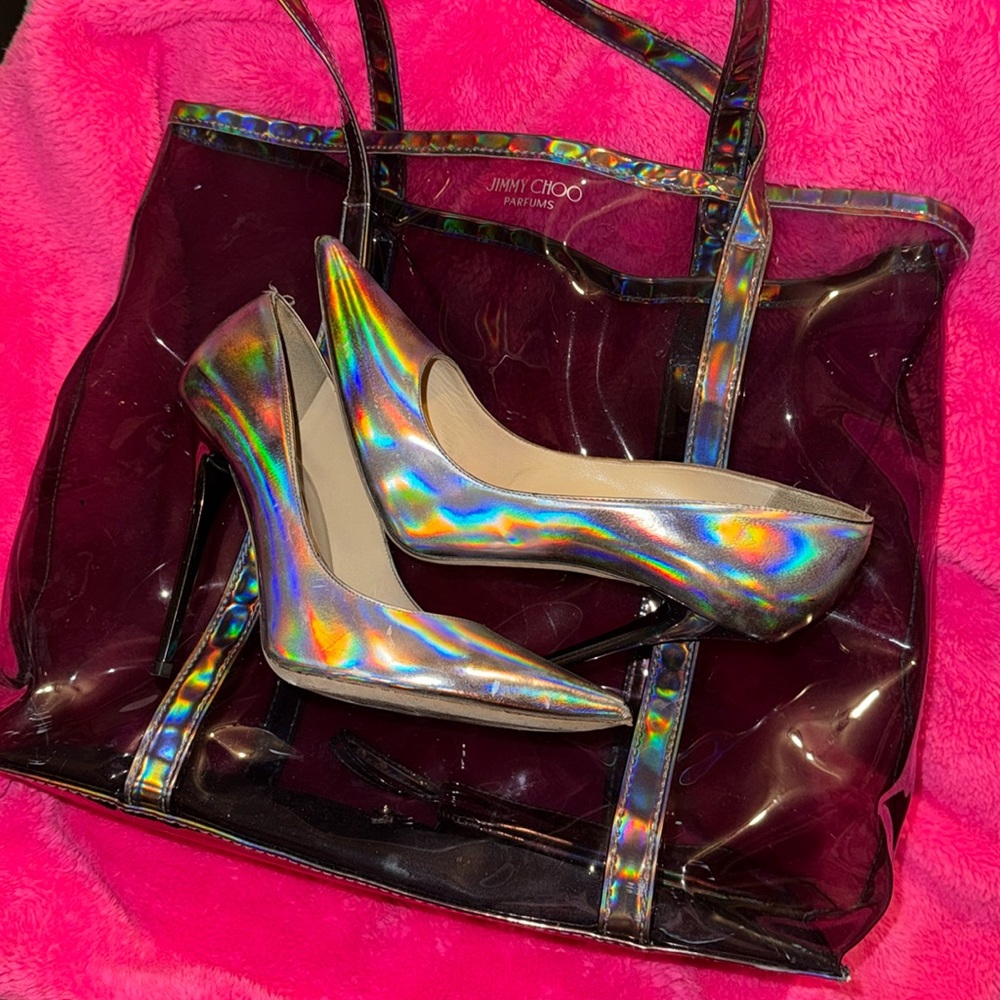 🌈 Jimmy Choo see through bag rainbow 🌈 and matching high heels 38/7 set